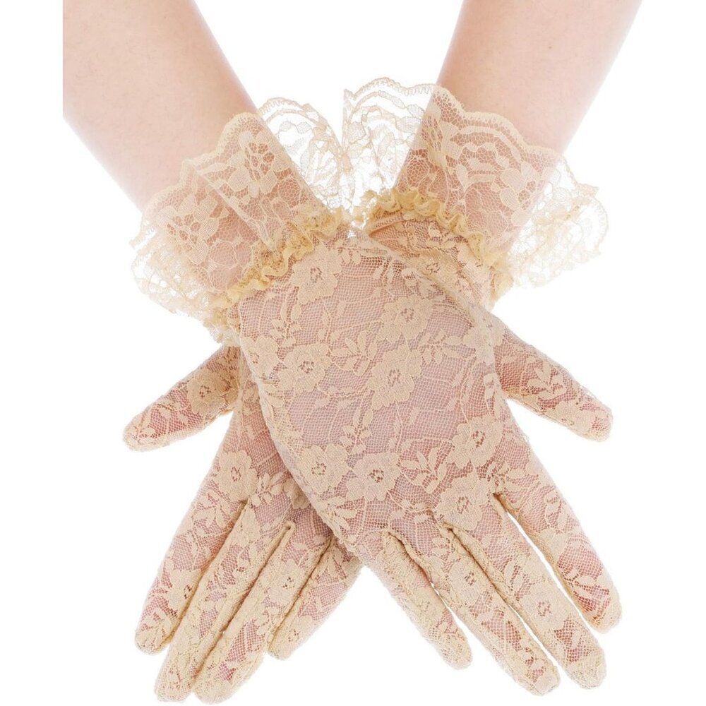 Women's Short Lace Courtesy Elegant Gloves Beige Wedding Dinner Opera Parties